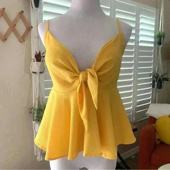 SHEIN yellow babydoll tank top with tie - Picture 1 of 5